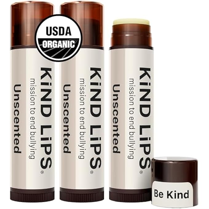 Kind Lips ORGANIC LIP BALM SET | CERTIFIED ORGANIC COCONUT OIL, JOJOBA, BEESWAX | GLUTEN FREE, CRUELTY FREE | 100% SOOTHING NATURAL INGREDIENTS (UNSCENTED, 3 PACK) - Image 1